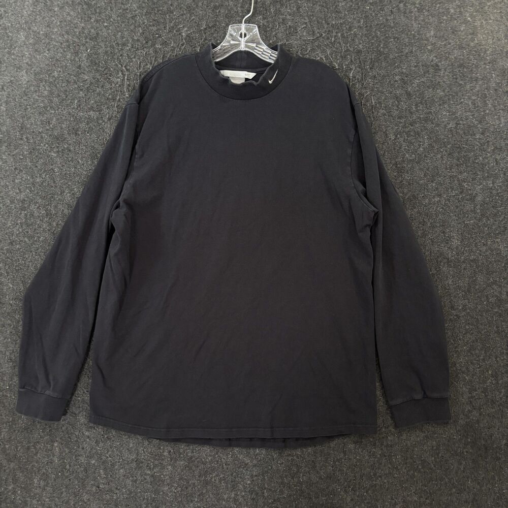 Vintage Nike Shirt Men's XL Black Mock Neck Swoosh Logo Tee Stretch Cotton